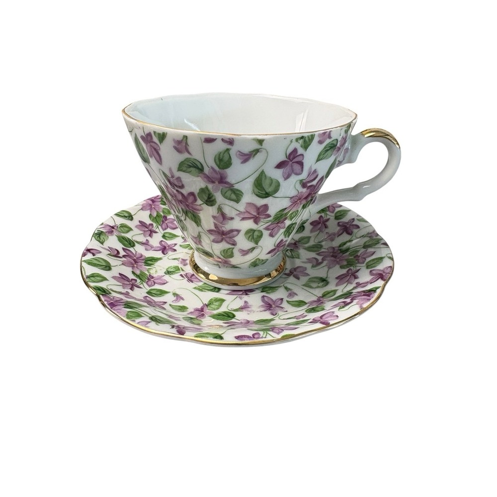 Vintage Lefton China 2119 Violet Chintz Tea Cup & Saucer Hand Painted